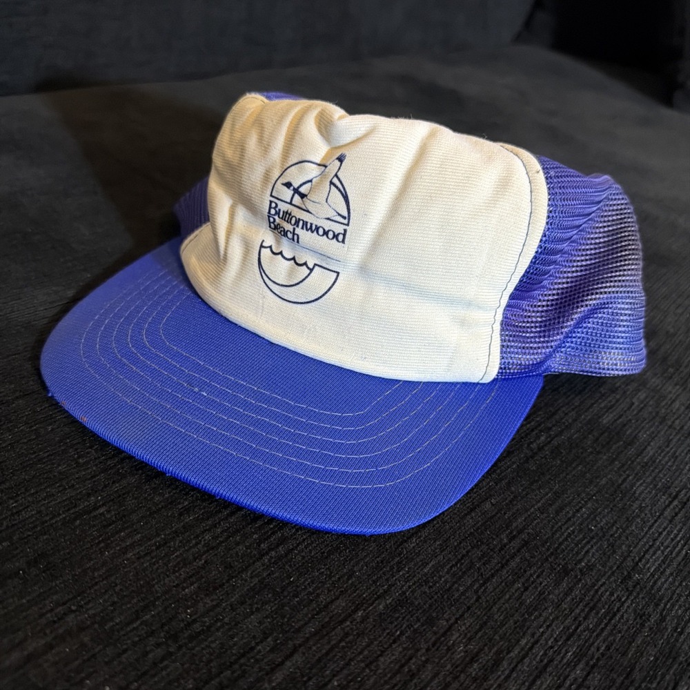 Vintage Buttonwood‎ Beach Trucker Hat Blue Mesh Snapback Foam Nautical Cap USA